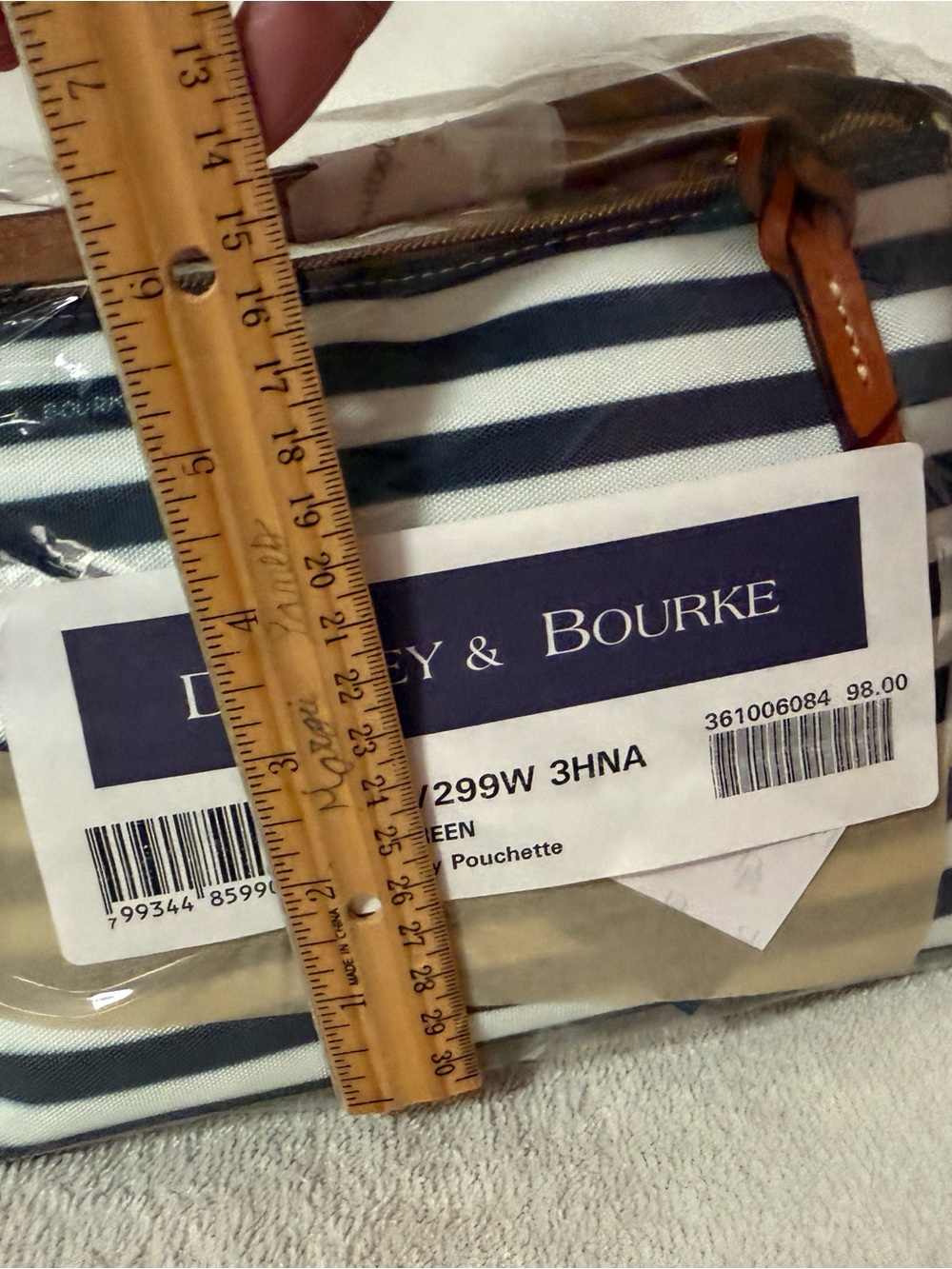 New Dooney & Bourke Navy and White Striped Pouch
